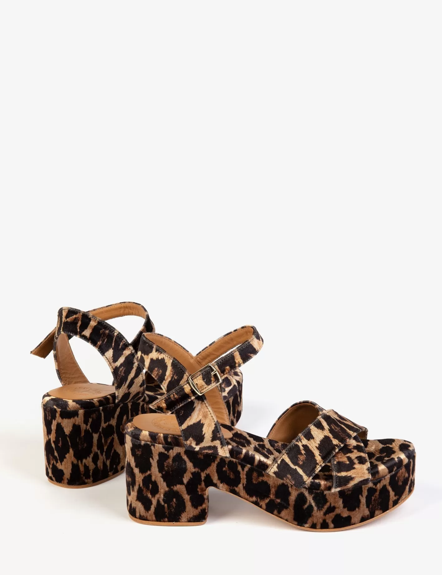 Hot Azalea Leopard Velvet Sandal Heeled Shoes | Sandals